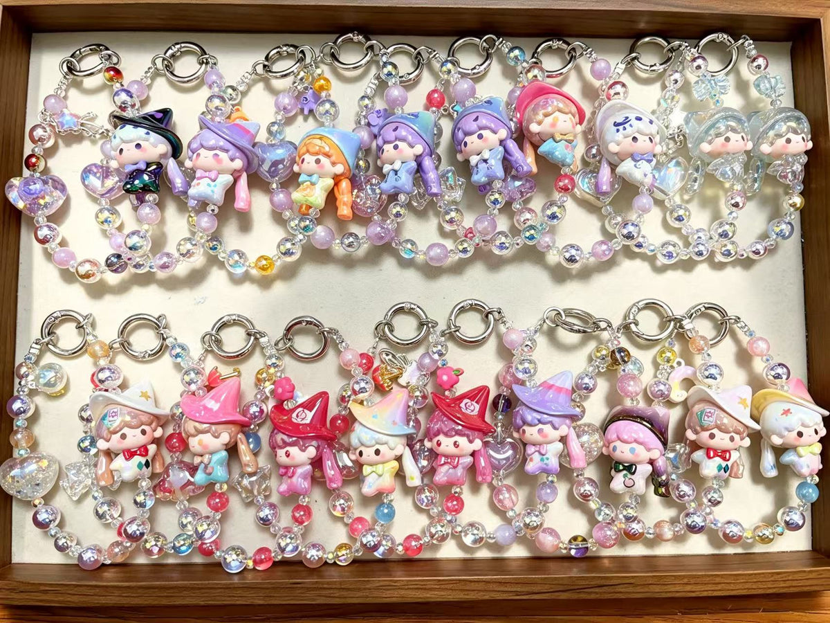 MAMALOTUS Handmade Beaded Keychain with Cute Mini Figure, Kawaii Collectible Bag Charm, Blind Bag Mini Doll Pendant