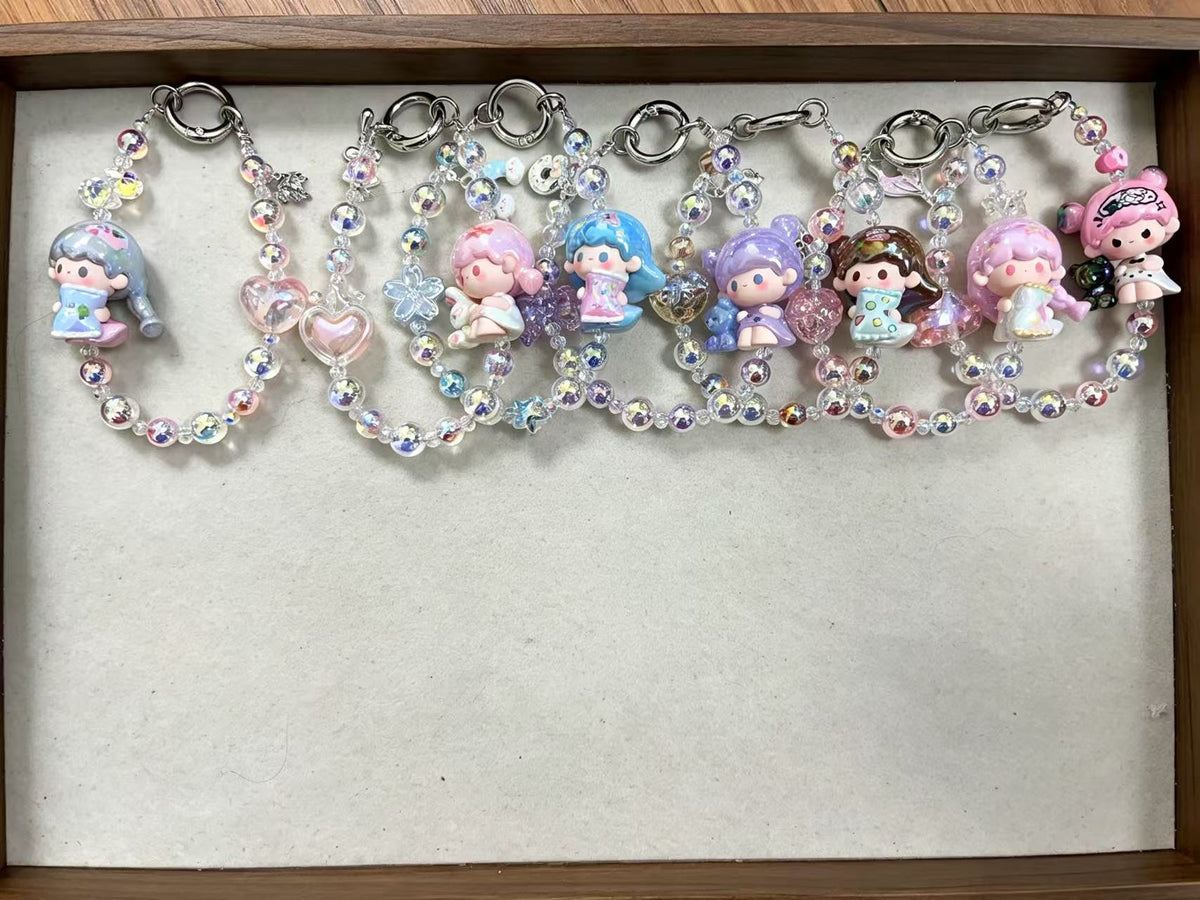 MAMALOTUS Handmade Beaded Keychain with Cute Mini Figure, Kawaii Collectible Bag Charm, Blind Bag Mini Doll Pendant